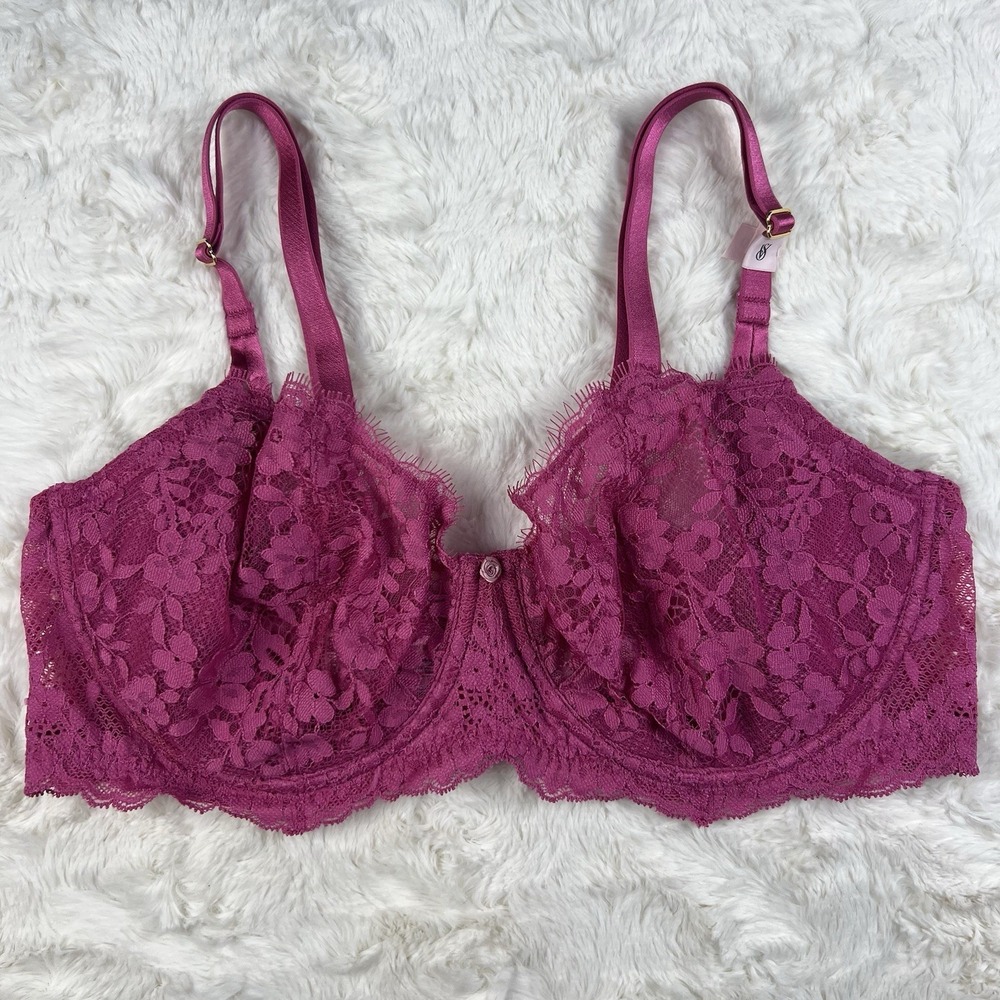 Victoria's Secret Dream Angels Wicked Unlined Lace Balconette Bra Hot Pink 34DD